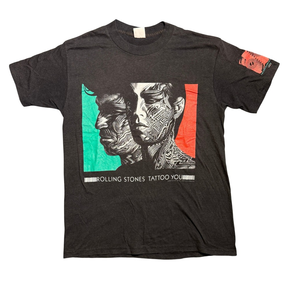 Vintage 1989 Rolling Stones Tattoo You Tour Shirt Black Single Stitch Brockum L - Picture 1 of 8